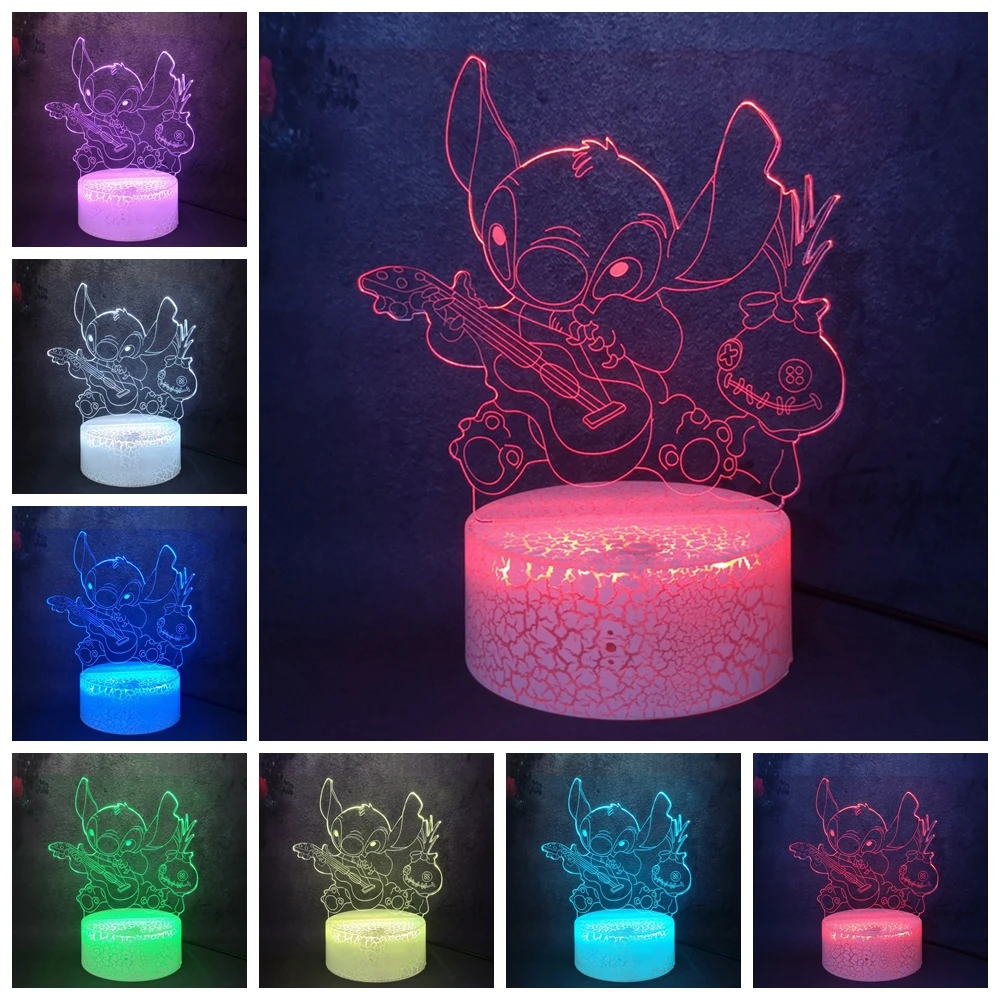 Многоцветный градиент затемнения 3D светодиодный Ночной светильник с рисованным аниме Стежка USB зарядки экономит энергию Настольная лампа для мальчиков и девочек, праздничный подарок декор - Испускаемый цвет: Stitch