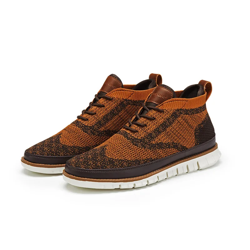 Dark Brown Misalwa мужские кроссовки с высоким берцем Flyknit, с двойным верхом, на шнуровке, легкая повседневная мужская обувь, удобные нескользящие Лоферы для вождения - Цвет: Dark Brown