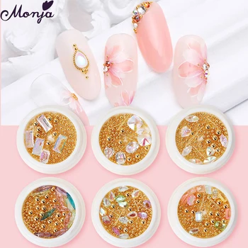 

Monja 6 Boxes/Set Gold Metal Beads Nail Art Mix Size Decorations Rhinestones Crystal Gems Shiny Jewelry DIY Manicure Accessories