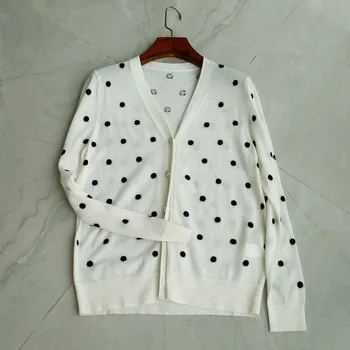 

Women Sweater Hand-knit Wool Wave Dot Color Knitted Cardigan