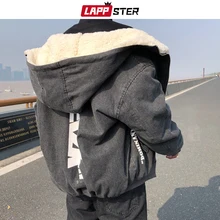 LAPPSTER, Мужская Толстая Уличная шерстяная зимняя куртка, Мужская Корейская хип-хоп куртка с капюшоном, пальто, джинсовая парка в стиле Харадзюку, хип-хоп