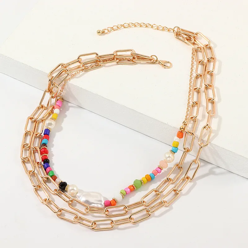 Ожерелье чокер OKILY женское многослойное винтажное ювелирное изделие с цветными
