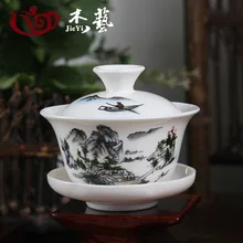 Пейзаж карта фарфор гайвань пивоваренный сосуд китайская церемония Gaiwan белый Tureen керамический гайвань 110 мл гайванские чашки для чая