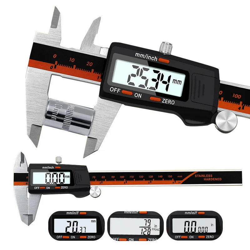 

2020 New Stainless Steel Digital Display Caliper 150mm Fraction / MM / Inch High Precision Stainless Steel LCD Vernier Caliper