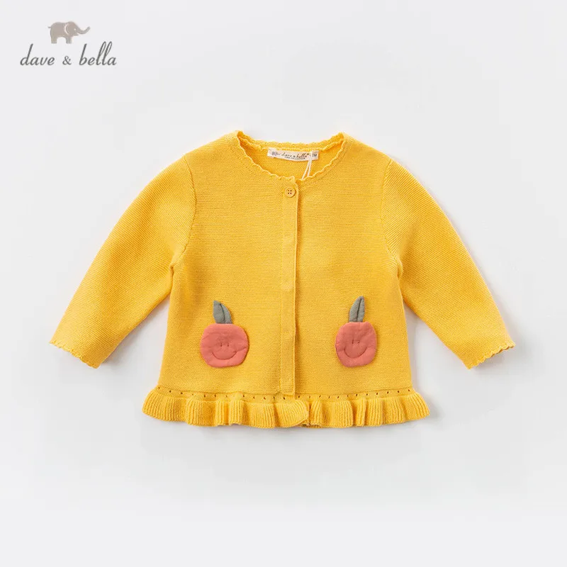 DBZ13330 dave bella/Весенний Модный кардиган с аппликацией и рюшами для маленьких девочек