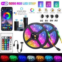 Bande lumineuse LED RGB, Bluetooth, 30M, Flexible, SMD 5050, 20M, 25M, étanche, 2835 diodes, contrôle WIFI DC + adaptateur 