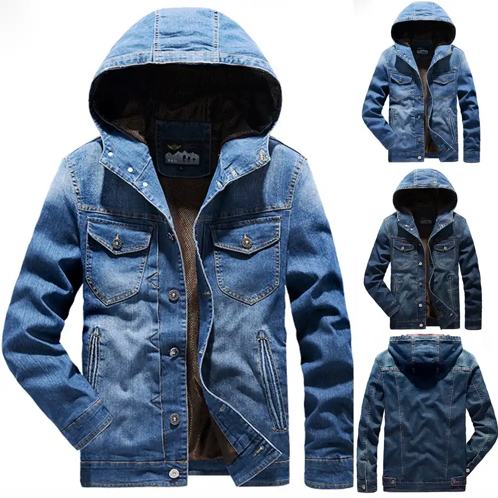 winter denim hooded coat