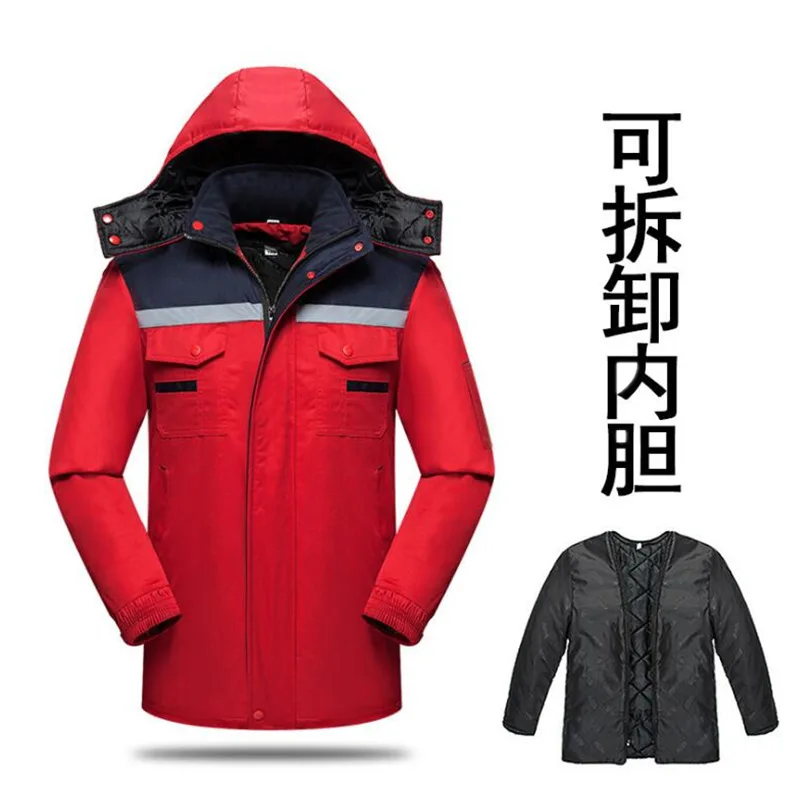 Зимняя рабочая одежда унисекс, Толстая теплая верхняя одежда с капюшоном, термозащитная униформа, ремонтник, авто куртка, пальто, одежда для безопасности