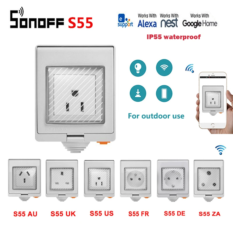 SONOFF S55 Wi-Fi умная розетка IP55 водонепроницаемая для использования на открытом воздухе работа с Amazon Alexa Google home IFTTT дистанционное управление по ewelink