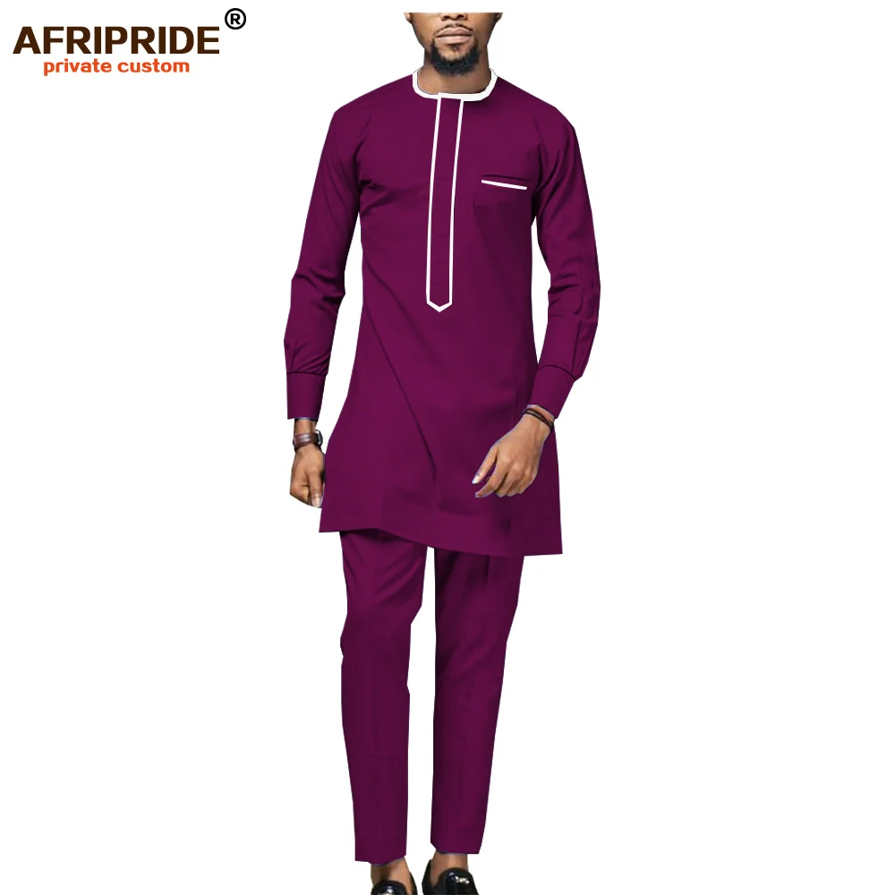 Африканская Мужская рубашка костюм Дашики Топы Блузка и брюки из Анкары набор традиционная одежда наряд восковая одежда A1916018 - Цвет: 2.11