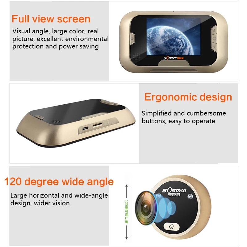 2.8inch Color Screen Digital Doorbell 120 Degree Door Eye Doorbell Electronic Peephole Door Camera Viewer Door Bell Night Vision