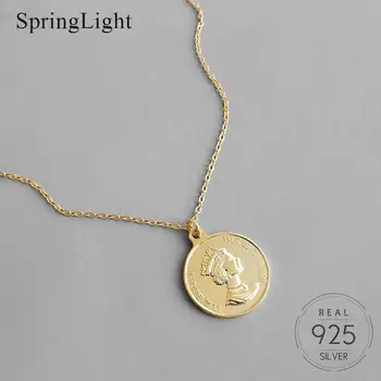 

Springlight Vintage 18K Gold Elizabeth Coin Pendant Necklace for Women High Quality Europe Handmade 925 Pure Silver Fine Jewelry