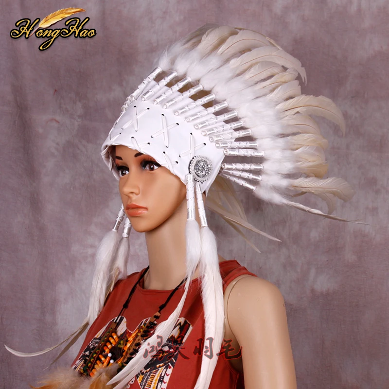 Белые перья из Индии Для головного убора Пернатый костюм Индеец перо war bonnet для