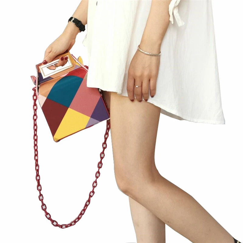 

Luxury Plaid Rainbow Stitching Bucket Bag Clip Women Handbag Chain Shoulder Messenger Bags Crocodile Pattern Box Bags Party