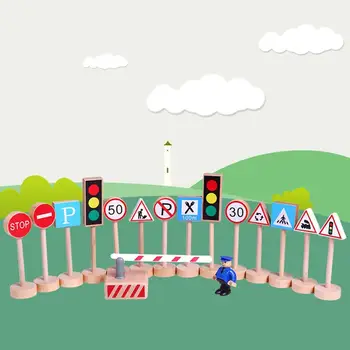 

New 16Pcs/Set Wooden Street Road Traffic Signs Model Block Educational Kids Toy gift for kids student
