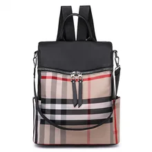 Korean New Style Waterproof Oxford Cloth Backpack WOMEN'S Bag Travel Versatile Canvas Plaid Backpack Dual Purpose School Ba