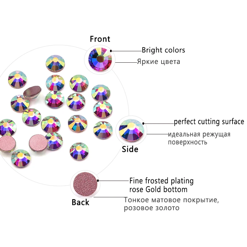Золотая Роза база 1680 шт./пакет мульти-Размер стекло не стразы горячего крепления для украшения ногтей кристалл страз смешанный размер горный хрусталь