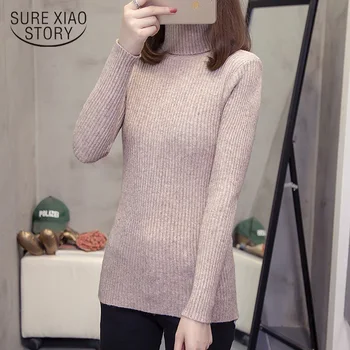 

New Women Sweater Slim Solid Feminine Clothing Pull Femme Casual Long Sleeve Turtleneck Pullover Knitted Sweater Women 5876 50