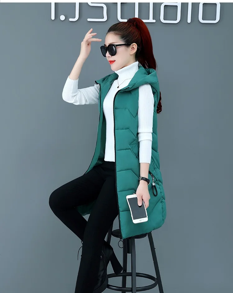 Dark green YAGENZ хлопковый пуховый жилет с капюшоном для женщин, высококачественный брендовый женский зимний жилет, теплая куртка, верхняя одежда, утепленный халекос Para mujer 456 - Цвет: Dark green