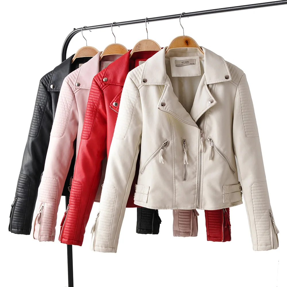 

Motorcycle PU Leather Jacket Women Winter Autumn Black Turn-down Collar Faux Leather Jackets Zipper Basic Coat Cool Biker Jacket