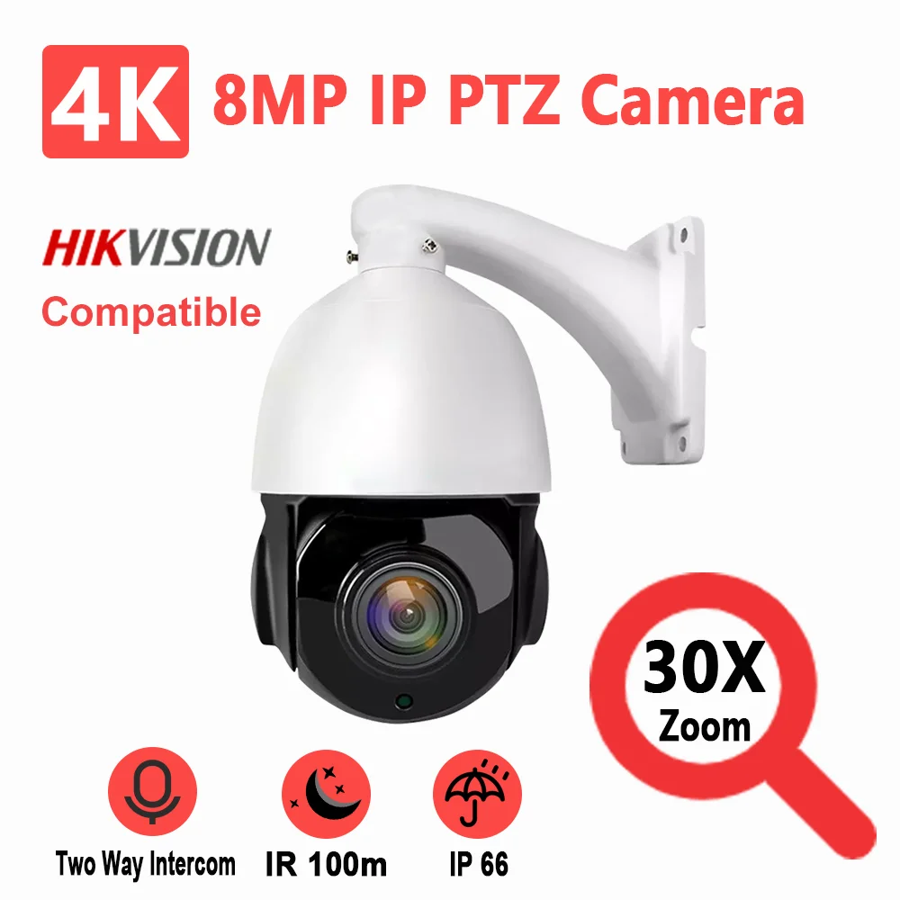 Protocolo Hikvision 8MP 4K PTZ IP Cámara 30X zoom óptico IMX415 Cámara de  seguridad en AliExpress