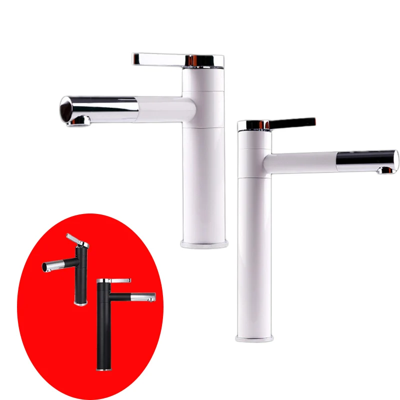 

BiNFU Bathroom White Brass Faucet Hot & Cold Tap Deck Mounted Bathroom Sink Faucet Mixer Tap