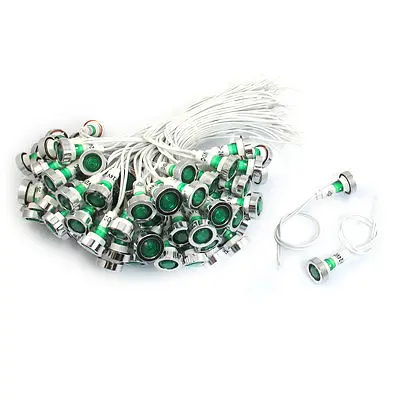 

100 Pcs DC 24V 10mm Green Bulb Round Cover Signal Lamp Indicator Light Pilot