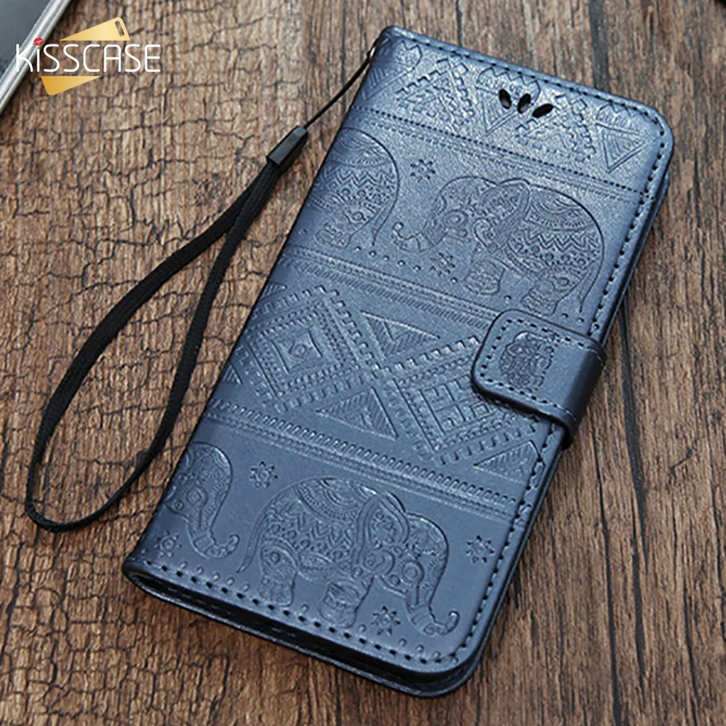 KISSCASE Embossed Elephant Phone Case For Samsung Galaxy J6 J7 J3 J4 2018 Flip Wallet Leather A6 A7 A8 A9 Plus |