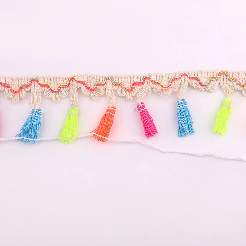 5Yards Colourful Tassel Lace Fabric Trim Ribbon Latin Dress Stage Garment Curtain Sofa Sewing Decorative Cotton Fabrics