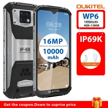 

IP68 Waterproof OUKITEL WP6 10000mAh Helio P70 Smartphone 4GB 128GB Octa Core 16MP Triple Cameras 6.3'' FHD+ Rugged Mobile Phone