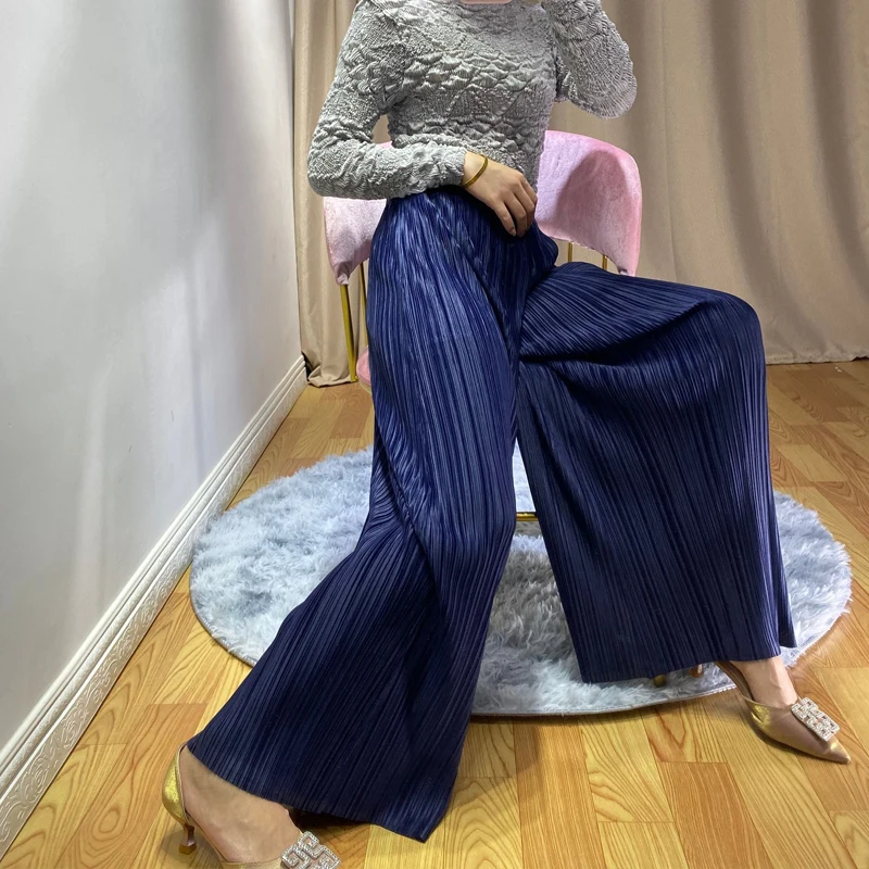 Navy blue Miyak плиссированные женские длинные штаны модная весенняя Новинка Большие размеры свободные однотонные повседневные свободные штаны прилив P87878980 - Цвет: Navy blue