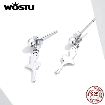 

WOSTU Silver Dance Ballet Girl Stud Earrings 100% 925 Sterling Silver Lovely Small Earrings For Women Wedding Jewelry FIE866