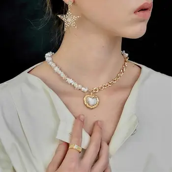 

Timeless Wonder Irregular Natural Baroque Pearl Heart Necklace Women Jewelry Punk Gothic Designer Top Ins Trendy Kpop Gift 2342