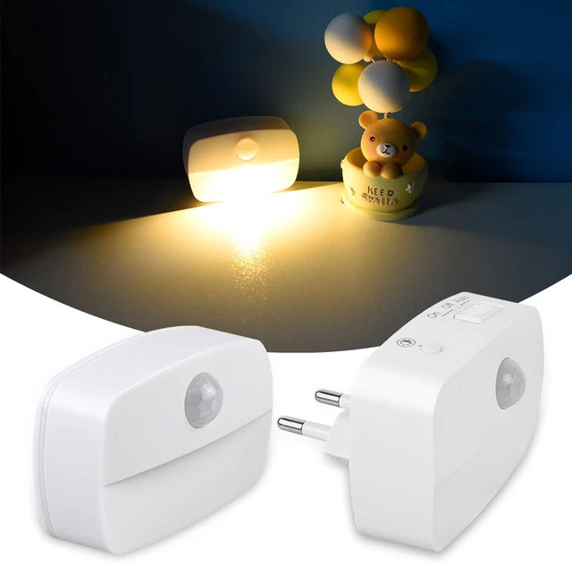 Luz LED de noche con Sensor de movimiento PIR, enchufe de pared, lámpara de  noche, decoración de dormitorio, lámparas de enchufe para armario, pasillo,  camino - AliExpress