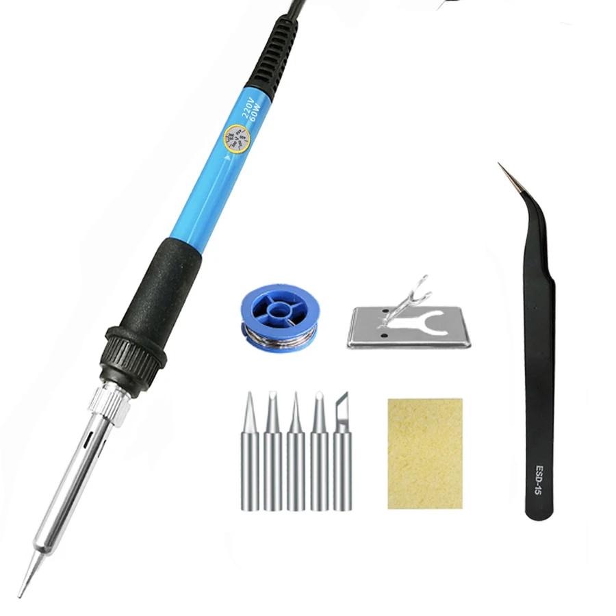 60W 휴대용 전기 납땜 인두 용접 다리미 온도 조절 가능 220V 110V 용접 재 작업 스테이션 납땜 팁