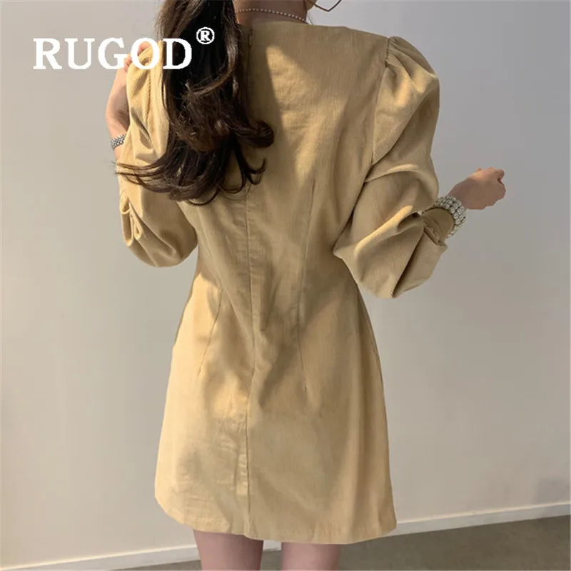 Женское вельветовое платье RUGOD Simplee однотонное в стиле ретро с бантом и длинными
