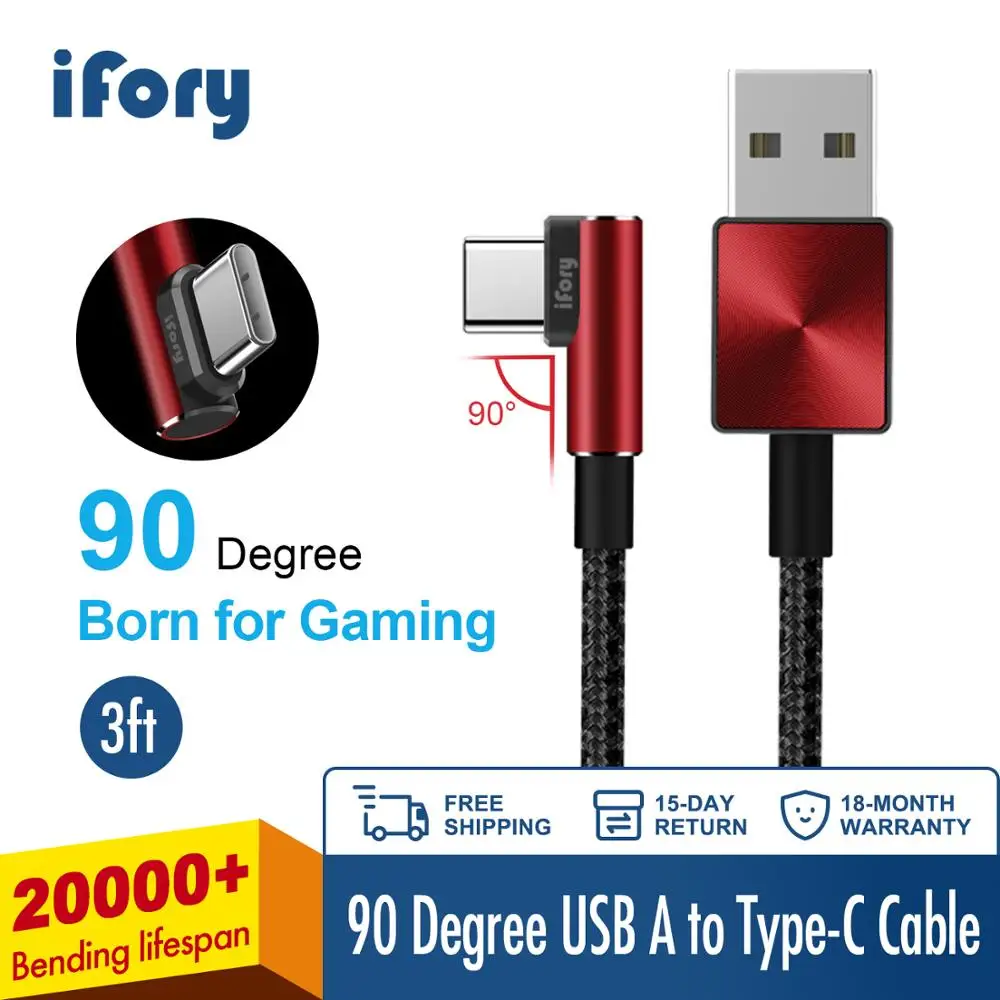 Зарядный кабель iFory USB C 3 фута 90 градусов L QC 0 Micro Type-C в нейлоновой оплетке для Huawei