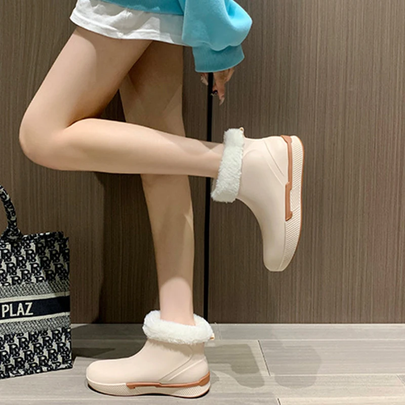 Women's Plus Velvet Warm Rain Boots Winter Waterproof Non-Slip Rain Boots Garden Kitchen Outdoor Waterproof Shoes