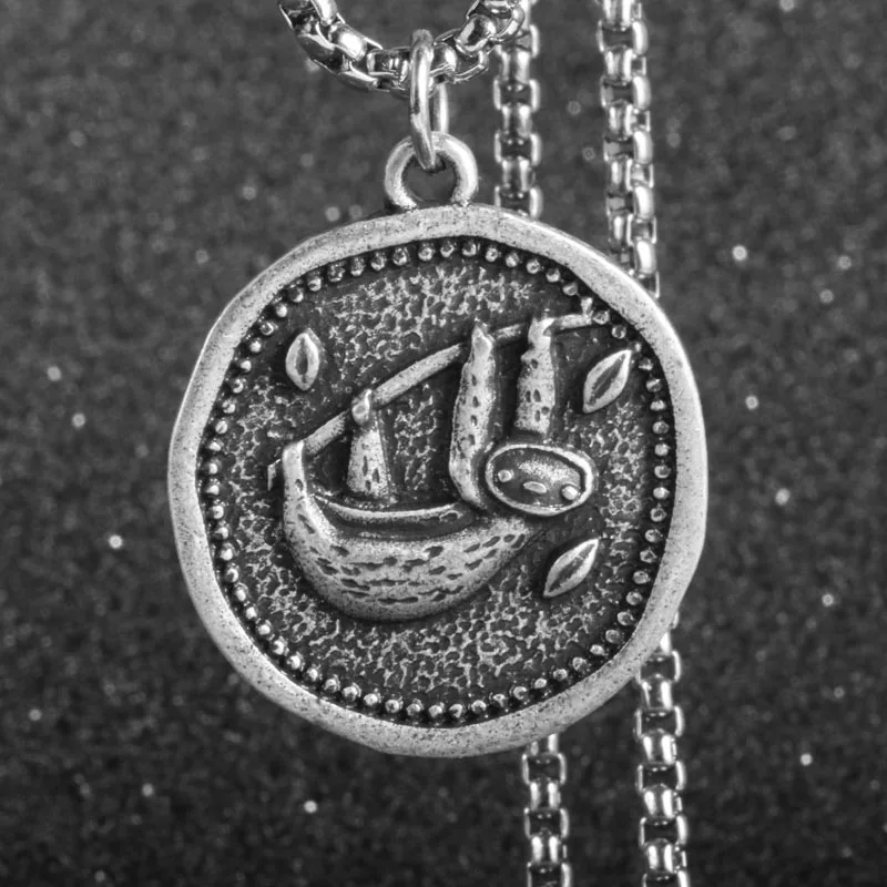 Sloth Necklace Medieval Coin Pendant Wildlife Animal Slothes Pendant Unique gift Jewelry