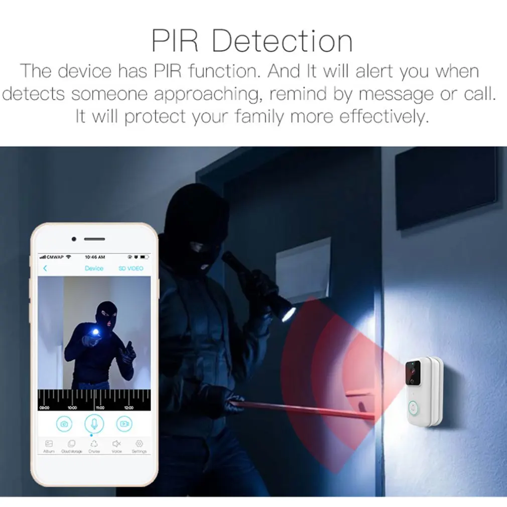 Дверной звонок Интеллектуальный видео дверной звонок WiFi Пульт дистанционного видеонаблюдения двухстороннее внутреннее ночное видение длительное время ожидания Wifi1080P B60