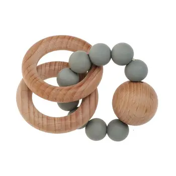 

Baby Rattle Bracelet BPA Free Silicone Teether Organic Wooden Ring Teething Toy P31B