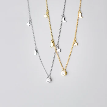 

Elegant 925 Sterling Silver Small Moon Star Pendant Necklaces for Women Gold Color Star Chokers Necklace Silver Jewelry 2020