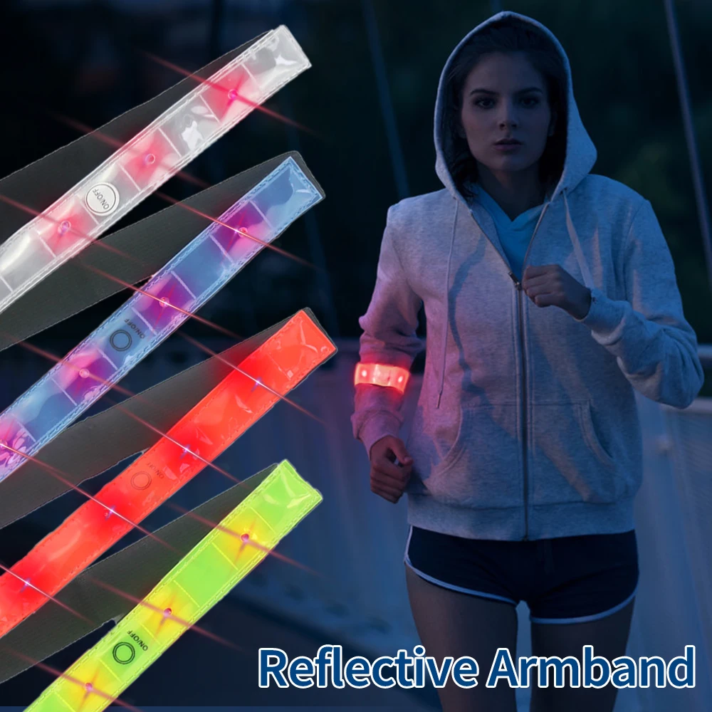 LED High Visibility Reflective Armbands Night Running Walking Elastic ...