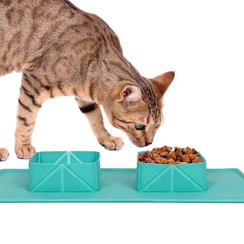 

Foldable Double Cat Bowl Dog Travel Outdoor Food Container Puppy Silicone Feeding Bowls Feeder Dish Plate Pot Pet Water Bottle