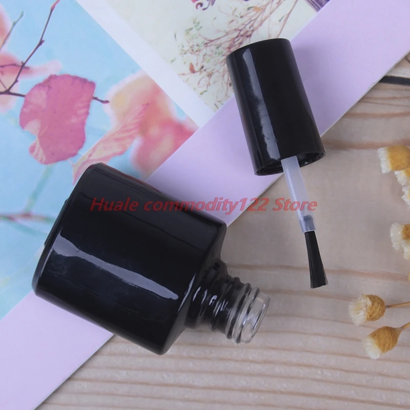 New 10ml Empty Nail Polish Bottle Cosmetic Containers Nail Glass Bottles With Brush Black Transparent Glass With A Lid Brush