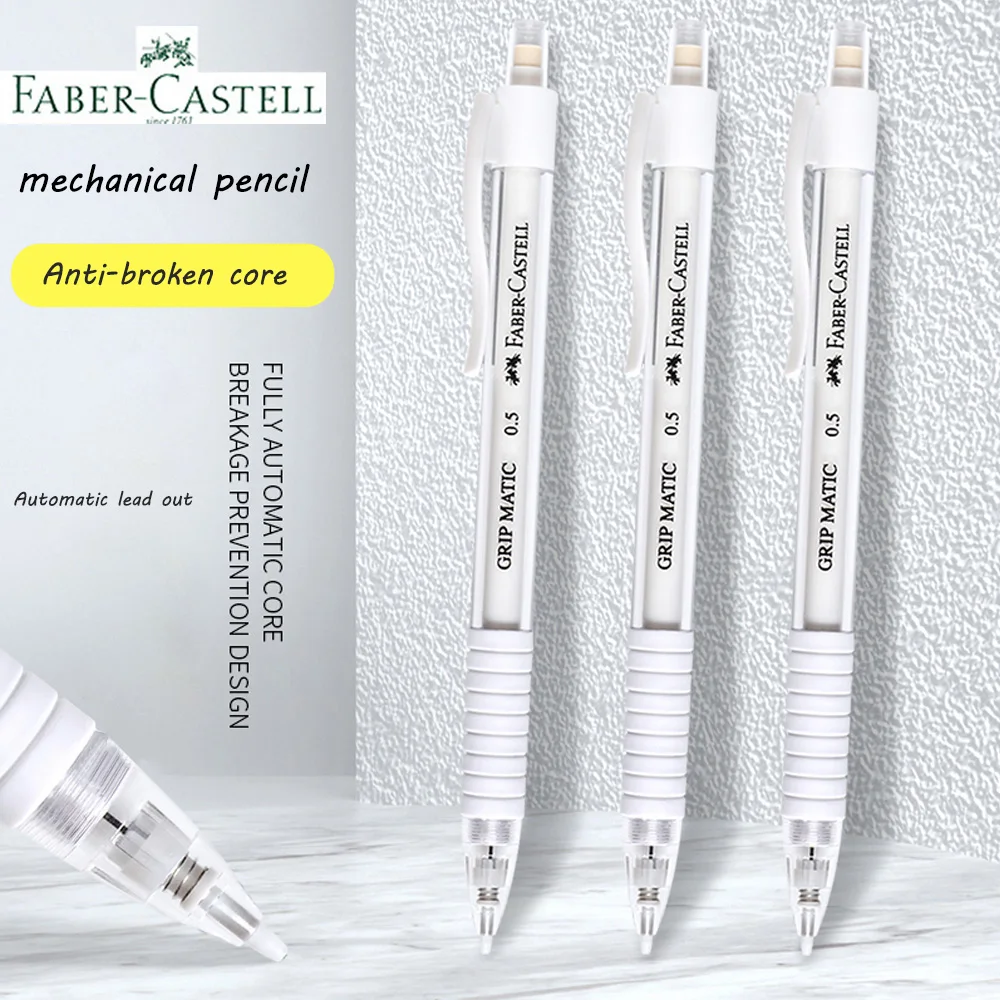 2 Penne 5 Core Faber-Castell 0.5 Matita Meccanica Senza Pressione, Bianca Trasparente Con Nucleo Automatico 1338 Nucleo Anti-Piegatura