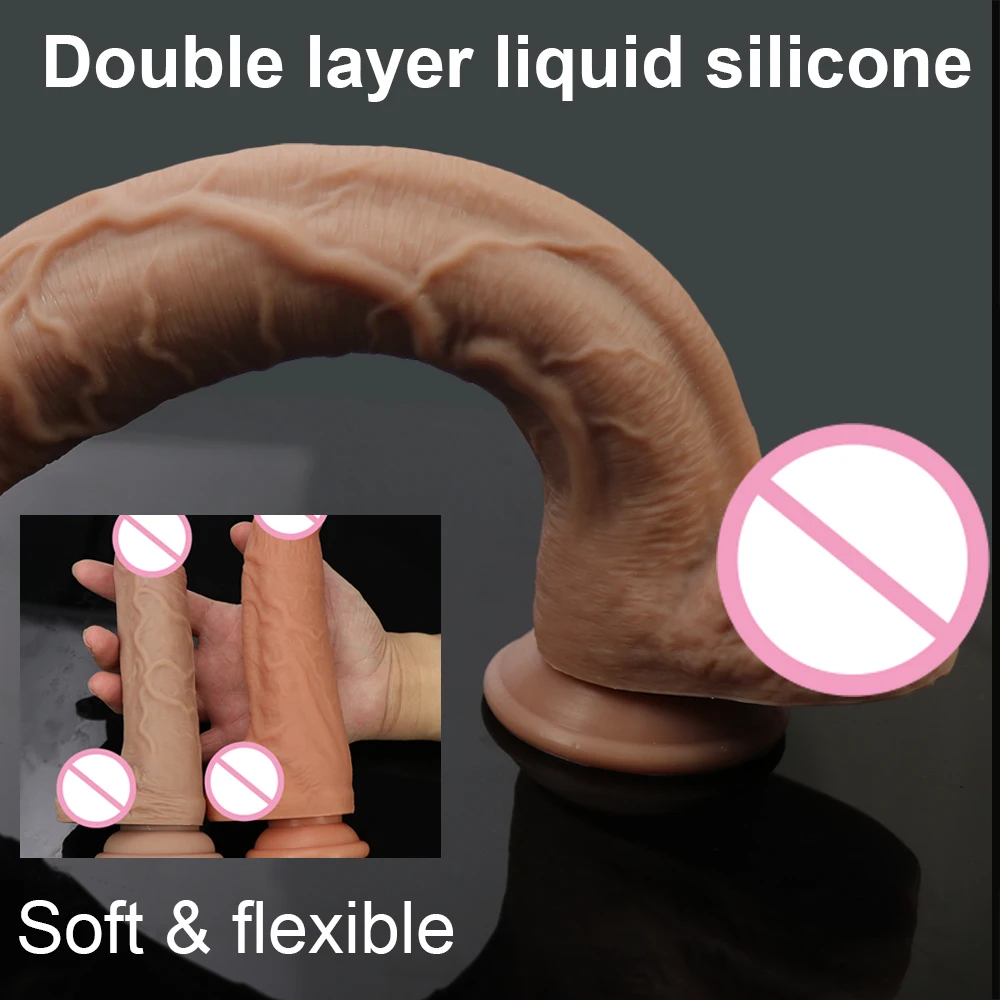 Dildo Soft Double-layer Silicone Long Realistic Penis Suction Cup Dick for Anal Orgasm Adult Sex Toy for Woman sex toys