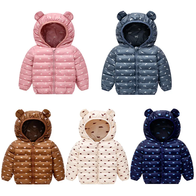 

Christmas Boys Down Coats Girls Cartoon Print Hooded Jackets Warm Winter Kids Coats Cartoon Hooded Coat Outwear Children Clothes