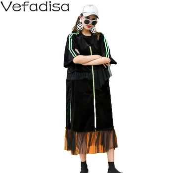 

Vefadisa Summer Newest Plus Size Dress Women 2020 Mesh Patchwork Long Dress Short Sleeve Women Dress Black Blue QYF2187