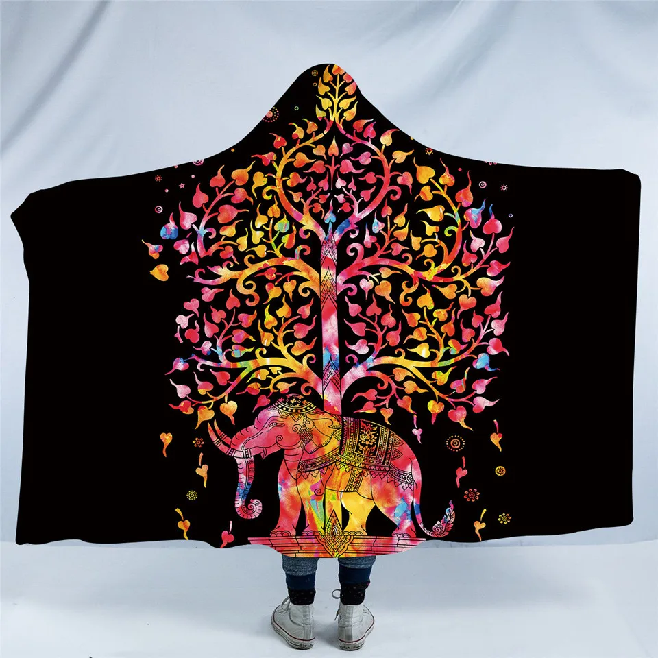 Постельные принадлежности, Outlet, богемный слон, одеяло с капюшоном для взрослых, шерпа, флис, цветок лотоса, носимое, для пикника, покрывало, 150x200 см - Цвет: 6